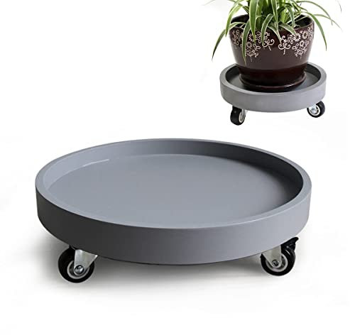 Portavasi per piante, 60 cm, in plastica, con ruote, per interni ed esterni, rotondo, con rotelle, arancione/grigio