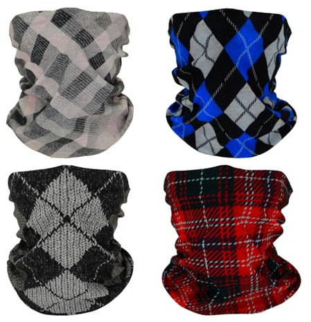 SMEHCF 4 Bandanas Polyvalents pour Femmes Et Hommes Bandeau Cagoule Foulard Visage Demi-Masque Airsoft Paintball Cache-Cou Respirant Lavable Pull d'hiver Motif à carreaux