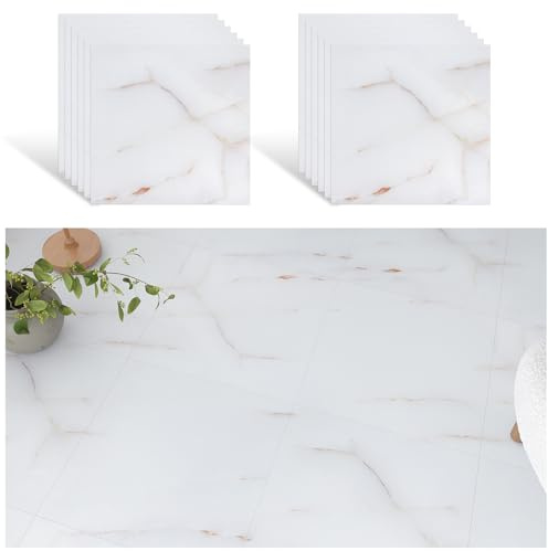 VEELIKE PVC Flooring Marble White Gold Floor Tiles Self-Adhesive Vinyl Flooring Garage Kitchen Pack of 12 Vinyl Flooring Bathroom Adhesive Tiles Bathroom Floor Stair Cladding Removable 1.5 mm 30 cm x