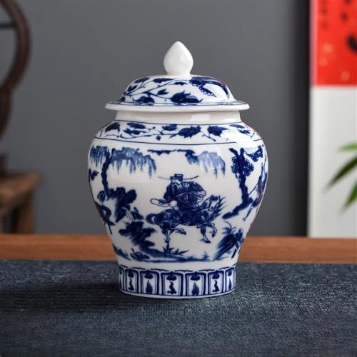 Vase décoratif en céramique Bleu et Blanc, Style Chinois, pour Gingembre, Vase Traditionnel Chinois Ancien, F-l 9,5 x H 13 cm,F-w9.5xh13cm