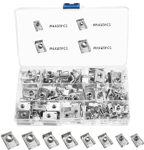 100 pièces de vis à écrou en tôle, M4 M5 M6 M8 en acier inoxydable, type U, assortiment de vis à écrou à clip pour vis de carrosserie automobile, avec boîte de rangement