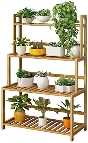 ZHANGshouf Supporto per Piante in bambù a 4 Livelli - Espositore Alto per vasi da Fiori per Interni/Esterni, Grande ripiano angolare per Giardino 80x33x103 cm, Robusto Supporto per fioriera a Scala