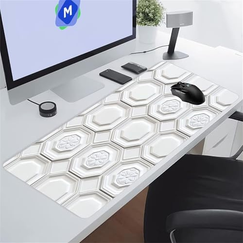 Alfombrilla de Ratón XXL 1500x800x3 mm Alfombrilla Ratón Gaming Alfombrilla Escritorio Grande Teclado Antideslizante Mouse Pad XL Mejora la Precisión y la Velocidad (Geométrico Blanco)