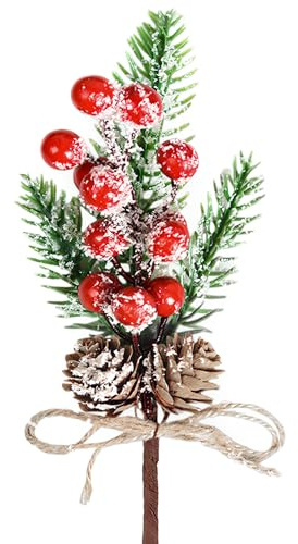 Herbbree 12 pcs Red Berries Christmas Decorations,11.8 inch Artificial Holly Stem and Red Berry,Greenery Tree Picks for Décor DIY Xmas Garland Wreath Ornament