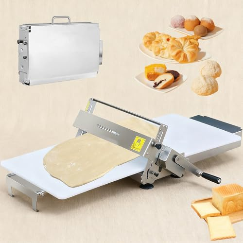 Naturalpowev 12''/15.75 Manual Dough Roller Machine with Foldable Frame – Stainless Steel Dough Sheeter Ideal for Preparing Pizza Dough, Croissants, Pasta Sheets and Flaky Pastries 300-Model