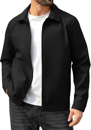 Voqeen Mens Jacket Water Repellent Lightweight Jackets Summer Spring Bomber Jacket Full Zip Casual Collared Windbreaker Outdoor Golf Coat with Zip Pockets