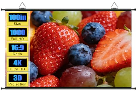100 inch Projector Screen, Portable Projector Screen for Outdoor Indoor, Wall Mounted ALR Projection Screen Hanging Movie Screen for Bedoom, Backyard, Home Theater, 4k 16:9