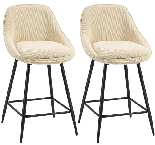 HOMCOM Lot de 2 Tabourets de Bar en Tissu Velours Côtelé Beige