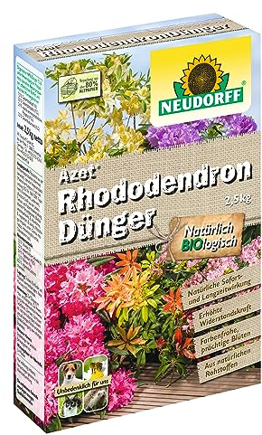 Neudorff Azet RhododendronDünger – Bio Rhododendrondünger mit Mykorrhiza sorgt für farbenfrohe und prächtige Blüten mit 3 Monaten Langzeitwirkung, 2,5 kg