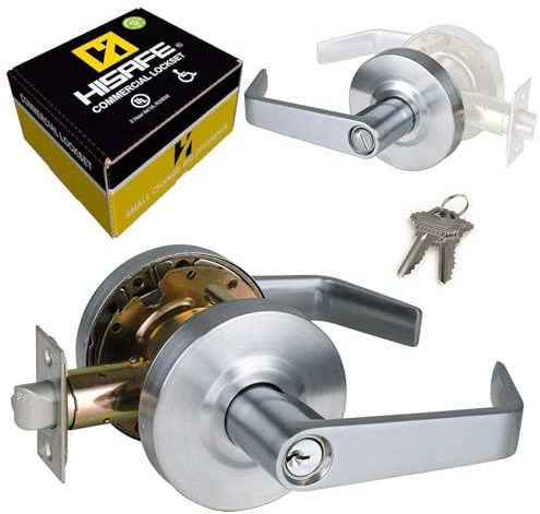 HISAFE Keyed Entry Grade 2 Commercial Door Locks Heavy Duty Office Door Lever, Non-Handed, UL 3 Hour Fire Rated, ADA Compliant, Satin Chrome Finish 26D, 2-3/4''Backset X-XG-ET-70