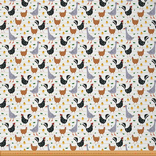 Tieren Stoff Meterware Huhn Ente Gans Möbelstoff Bauernhaus Geflügel Dekostoff Geometrische Streifen Drinnen Draußen Stoff Natur DIY Kunst Wasserfester Stoff Braungrau 920 x 150 (HxB)