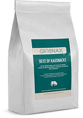 GIOSNAX - Best of Friandises à mâcher, 800g de panse de bœuf, 800g de bandelettes de Peau de tête de bœuf pour l'hygiène Dentaire, 15 pièces d'oreilles de bœuf, Aliments Simples pour Animaux.