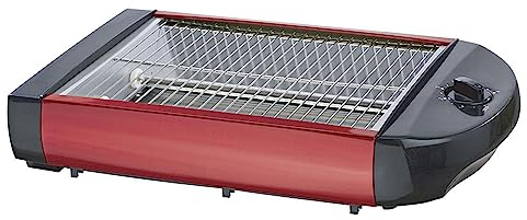 EPIQ 80001211 Flach-Toaster, Tisch-Röster, Edelstahl-Design, Sandwiches, Baguette, 600 Watt Leistung, Rücklauftimer, Krümelschublade, rot schwarz