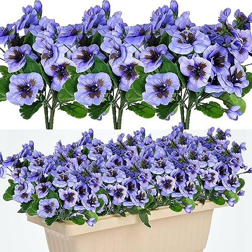QIANYUN Kunstblumen Stiefmütterchen Künstliche Blumen,Stiefmütterchen Pflanzen Seidenblumen Wasserdicht UV-beständige Pflanzen Plastik Blumenstrauß Blumen (8, Blau 8)