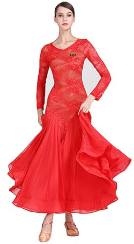 Große Schaukel Damen Maxirock Tanzrock Chiffon Tanzkleider Ballsaal Tanzen Lange Rock Flamenco Kleid Walzer Tango Latein Kostüm Bauchtanz Öffnungs Swing Tanzen Röck,Rot,XXL