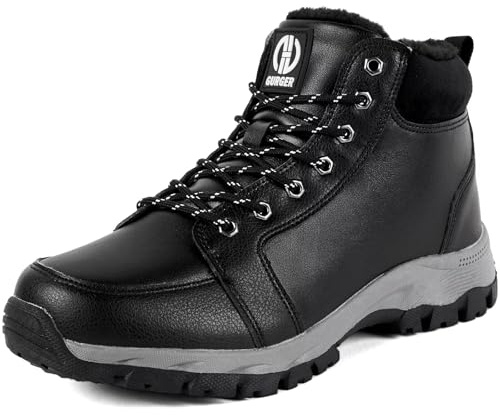 GURGER Bottes Homme Hiver Imperméable Fourrées Chaude Cuir Bottes de Neige Après Ski Bottines l'hiver Montante Chaussures de Randonnée Noir Taille 43