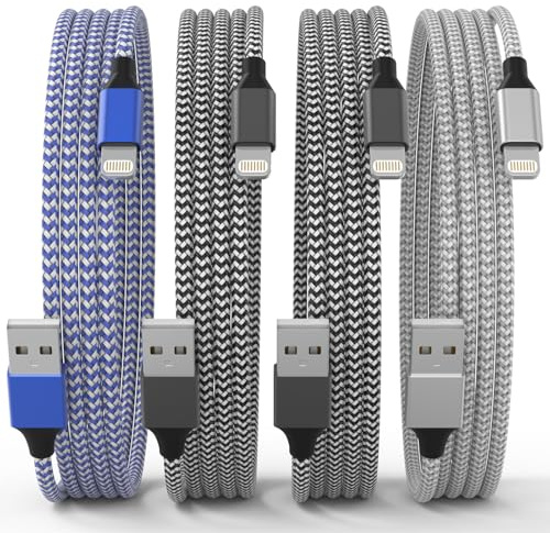 iPhone Ladekabel, Lightning Kabel [4Pack 2M] Schnellladekabel Apple MFi Zertifiziert Nylon iPhone kabel Fast USB Kabel für iPhone 11 12 13 Pro Max 14 Mini XSXR X 8 7 6 Plus 5s SE ipad, für USB stecker