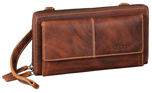 STILORD Violina Deluxe 3-in-1 Handytasche mit Geldbörse zum Umhängen Damen Leder Klein - Auch Als Handgelenktasche tragbar - Kleine Ledertasche Damen Echt-Leder Farbe:bergamo - braun
