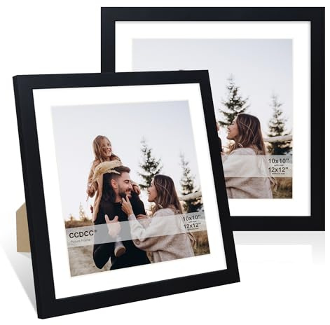 ccdcc 12x12 Picture Frame Set of 2, 12 x 12 Wood Photo Frames with Mat for 10x10 or 30x30cm Diamond Art Painting, Wooden Frame with Real Glass Cover for Wall and Tabletop Display,Black