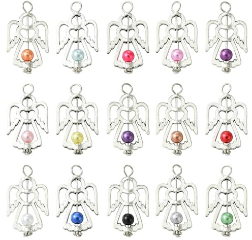 KitBeads 60 st 15 färger tibetanska änglavingar berlocker akryl rund pärla ihålig älva skyddsängel berlocker för smyckestillverkning armband halsband bulk, Akryl, Ingen ädelsten