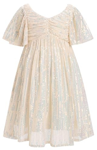 Girl Sparkly Sequins Prom Dress Teen Princess Graduation Formal Sneaker Ball Outfits Tween Vestidos para Niñas Elegantes Pageant Party Confirmation Glitter Wedding Guest Dress White 9-10 Years