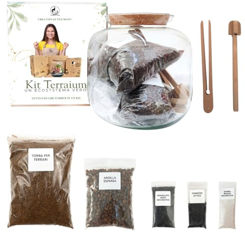 I GIARDINI DI GIULIA – Kit de terrario de cristal con tapón de corcho, ecosistema autosuficiente para plantas, kit completo de terrario sin planta, decoración natural para el hogar, jardín de cristal