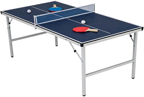 COSTWAY Table de Ping-Pong Pliable 152,5 x 76 cm, Set Table de Tennis Portable Pré-Assemblée avec Filet 2 Raquettes Balles, Ensemble de Jeu Familial Économiseur d'Espace Intérieur Extérieur