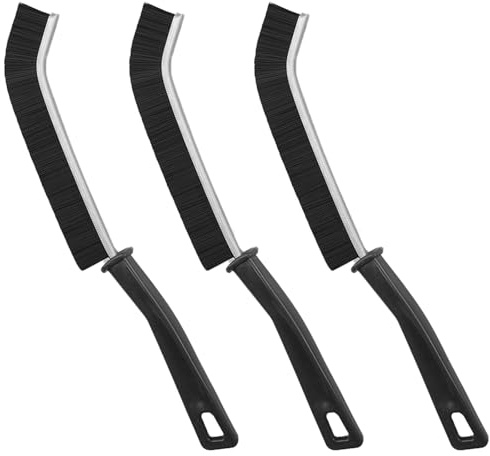 3 Pack Crevice Cleaning Brushes, Bristle Crevice Cleaning Brush Set, Gap Cleanings Brush with Ergonomic Handle for Home Kitchen Bathroom Window Tracks Sink Grout Tile (Black)