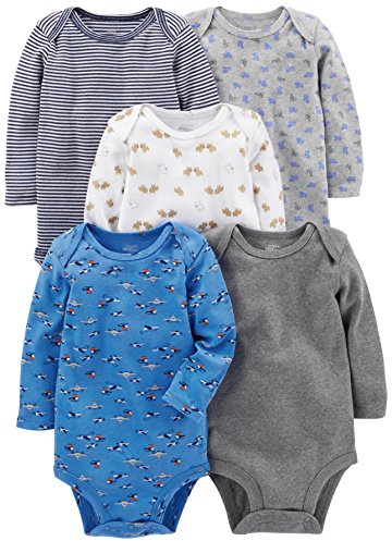 Simple Joys by Carter's Long-Sleeve Bodysuit Pack of 5 Body, Blu/Grigio/Bianco, 24 Mesi (Pacco da 5) Unisex-Bimbi