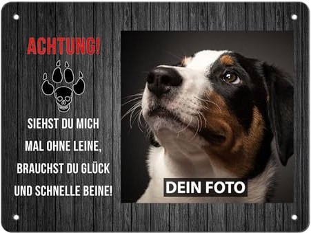 Blechschild PERSONALISIERT mit EIGENEM Hundefoto und Spruch - Siehst Du mich mal ohne Leine - Geschenkidee für Hundebesitzer/Türschild/Hundeschild - Querformat DIN A5