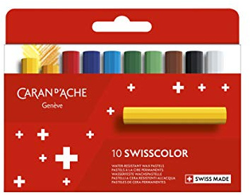 Caran d'Ache Swisscolor 7002.810 Waterproof Wax Pastel Colouring Pencils Pack of 10