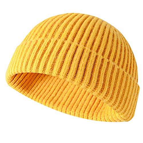 JFAN Unisex-trålarmössa i retrostil för vintern, basebollmössa i streetstil med uppvikt kant, kalott, GUL, En Storlek