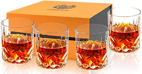 calliva von Bicchieri da Whisky Cristallo, Bicchieri da Whiskey Cristallo Senza Piombo per Cocktail, Martini, Bourbon, Margarita, Squisita Confezione Regalo, 300 ml, Set di 4 Pezzi