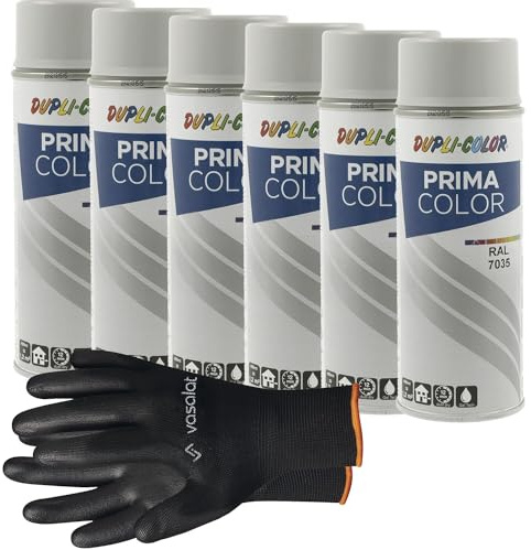 vasalat Dupli-Color Lackspray lichtgrau glänzend RAL 7035 - Sprühlack für Metall, Kunststoff und Holz - wetterfeste Sprühfarbe für den Innen- und Außenbereich UV -beständig, 6 Stück