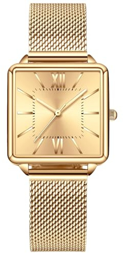 RORIOS Damen-Armbanduhr, analog, Quarz, Edelstahl, Armband, wasserdicht, minimalistisch, modisch, Uhren für Frauen und Mädchen, Gold, Armband