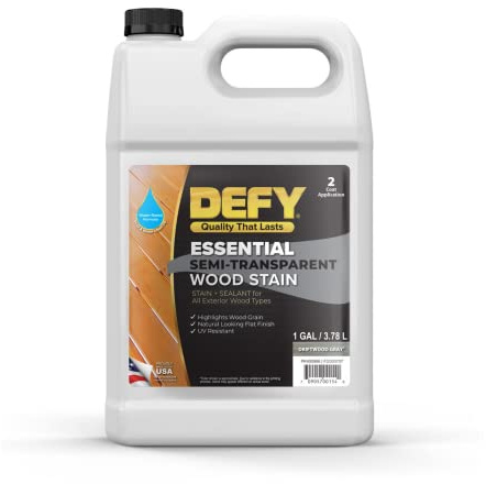 DEFY Essential Semi-Transparent Outdoor Wood Stain and Sealer in One, 1 Gallon, Driftwood Gray - Wood Sealer Outdoor Waterproof Deck Stain