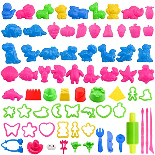 Gukasxi Plastic Dough Tools Set For Kids, 73-Piece Kit Includes Animal, Fruit, Castle Molds & More - Party Favor Pack Playset For Toddler & Preschool Art Toys