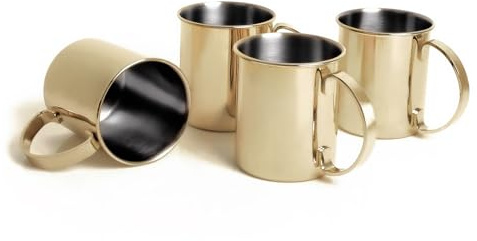 ECHTWERK Ensemble de 4 gobelets en cuivre, verres en acier inoxydable incassables, ensemble de cocktails, pour le gin, la vodka et les boissons froides, édition or, 1000 ml