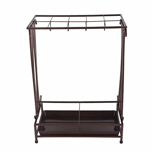 Les-Theresa Umbrella Holder Stand,Umbrella Rack Stand, Umbrella Storage Rack Iron with Drip Tray 10 Holes 8 Hooks Umbrella Rack Stand for Home Hotel(Bronze)