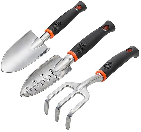 SEIWEI Klein Gartenwerkzeug Set - 3 Stück Gartengeräte mit Kelle Harke und Schaufel für Blumen Pflanzen Bonsai