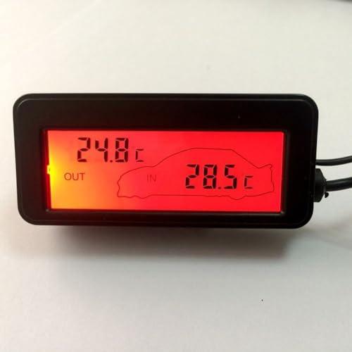 DAZZLEEX Thermomètre numérique 12 V Thermomètre de voiture Rétro-éclairage Compteur de température et d'humidité LCD Thermomètre intérieur et extérieur de voiture (rouge)