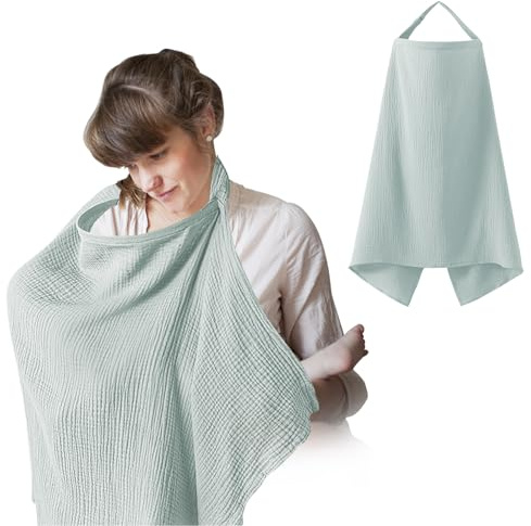 Amningsförkläde, Darryy amningsduk för resor, muslin amningsskydd för spädbarn andas, 75 x 95 cm, amningshalsduk amningsfilt, bomull, vårdskydd för bröstfeeding, mångsidig (grå)