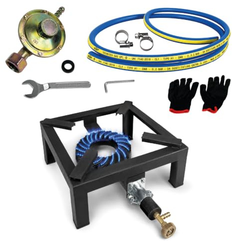 Crisalide® - Fornellone A Gas Da Esterno, In Ghisa, 4 Piedi, Super Resistente, Adatto A Tutti I Tipi Di Pentola, Bruciatore In Ghisa Con Regolatore, Accensione Rapida, Nero (45x45)