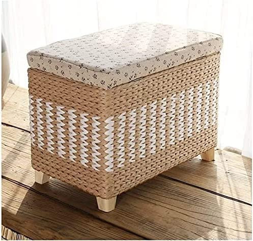 Fußhocker Sitzhocker Aufbewahrung Ottomane Rattan Ottomanen Gepolsterter Sitz Aufbewahrungstruhe Rattan Fußhocker Schlafzimmer Wohnzimmer Umkleideschuhe Sofahocker mit Deckel,Beige-8 Keep it in mind