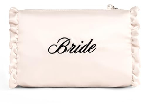 xo, Fetti Satin Bride Cosmetic Bag | Bachelorette Party Decorations, Bride To Be Purse, Bridal Shower Accessory, GRWM Makeup Bag