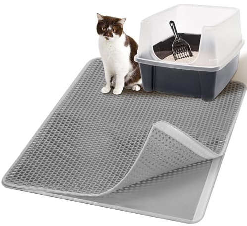 Casgee Katzenklo Matte 75x60CM, Katzenstreu Matte Doppelte Schichte, Katzenmatte Katzenklo mit Klettverschluss, wasserdichte Non-Slip Matte Katzentoilette, Waben EVA matte katzenklo unterleger, Grau