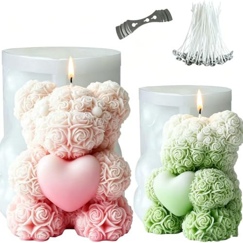 2 Moule en silicone ours, ours rose, moule verseur,moule en silicone bougie | Fabriqué à partir de silicone de qualité alimentaire, sans odeur et adapté aux bougies, savons et pâtisseries