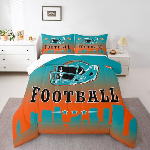 Erosebridal Football City Bedding Set Sports Rugby Queen Comforter Set for Kids Boys Girls Teen,American Soccer Sports Theme Comforter Unique City Silhouette Quilt