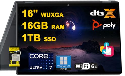HP OmniBook X Flip 2-in-1 Laptop 16 WUXGA IPS Touch (400nits) Intel 8-core Ultra 7 256V (Up to 47 Tops) 16GB DDR5 1TB SSD for Creator Designer Professional Business Win11Pro ICP Hub w/Copilot+ AI