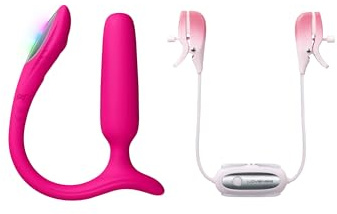 LOVENSE Lush Anal Vibrator & Analplug, LOVENSE Gemini Bluetooth Verstellbare Vibrierende Nippelklemmen mit APP